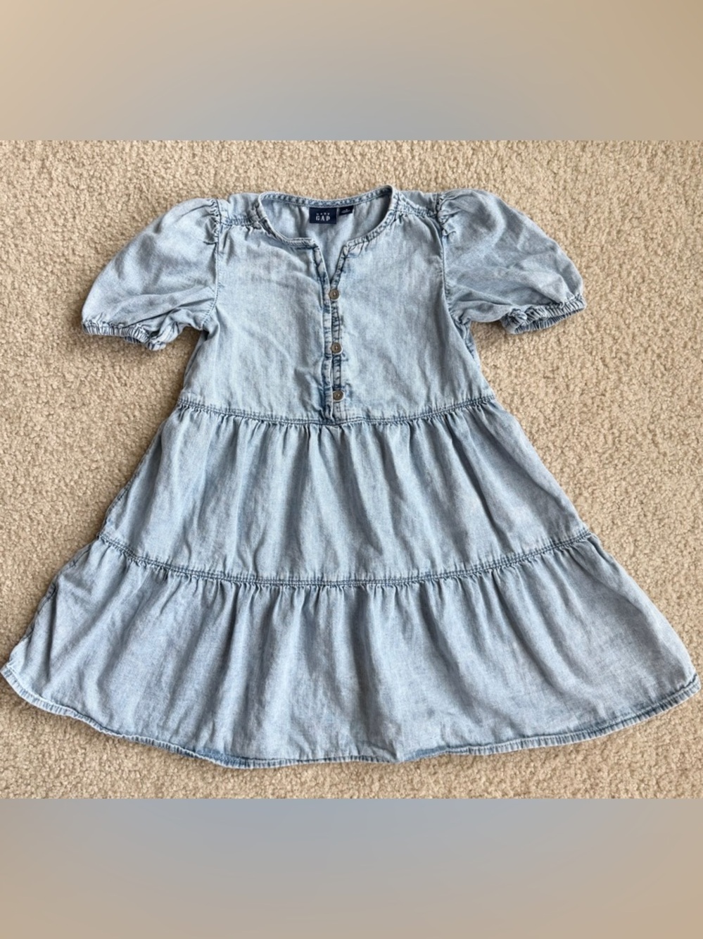 Baby GAP Denim Tiered Puff-Sleeve Dress - Picture 2 of 5